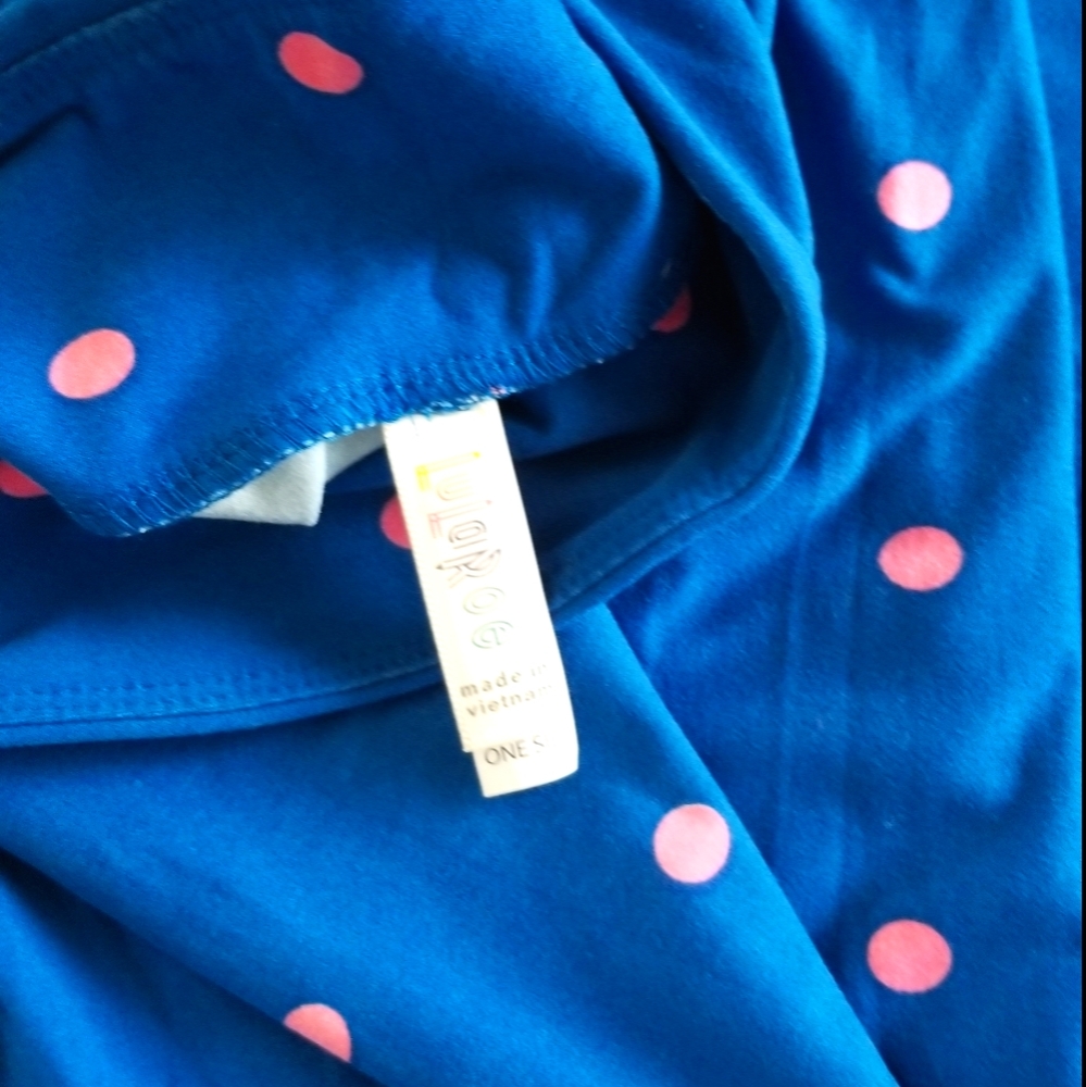NWOT Lularoe Leggings OS Blue with Pink Polka Dots